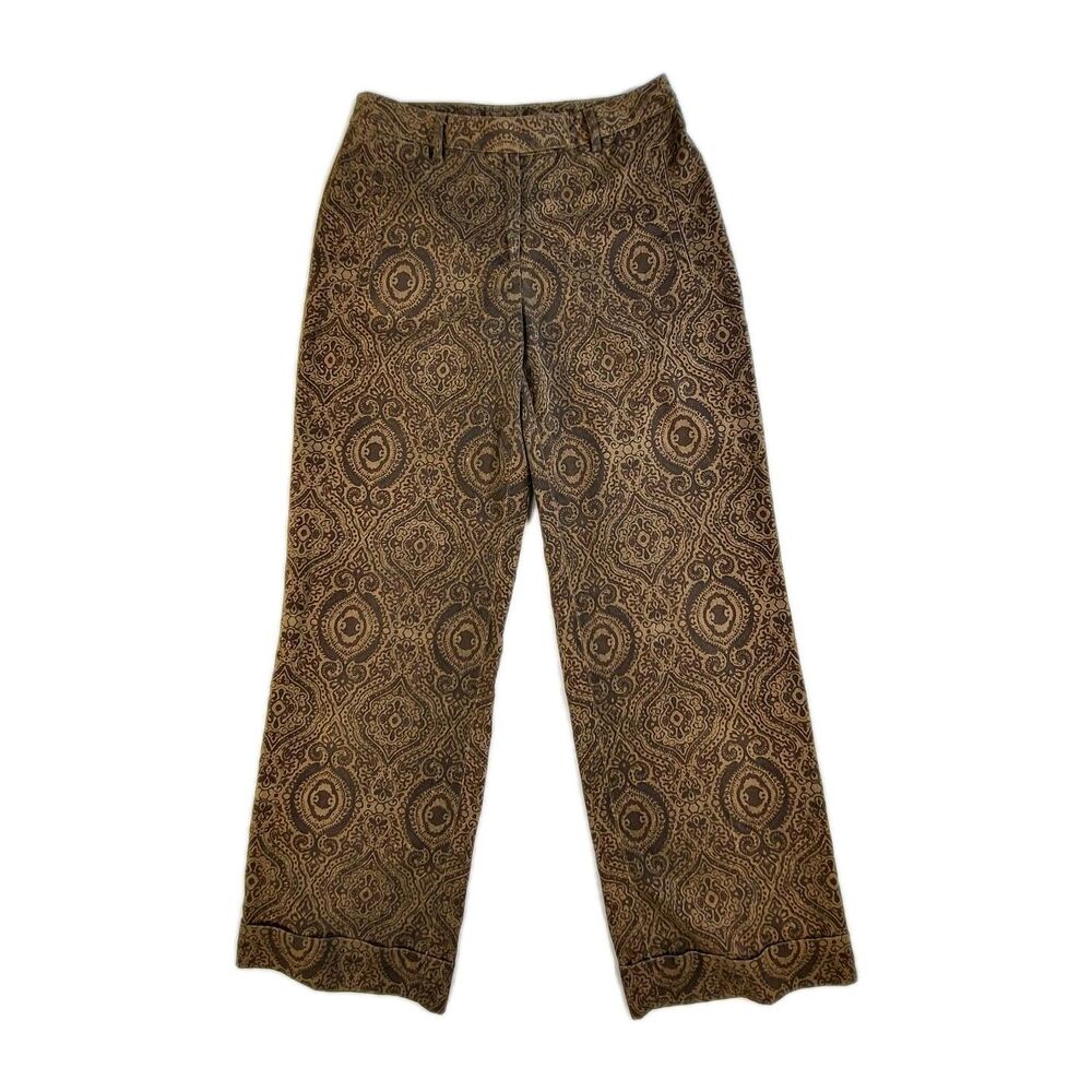 Metro Style Women's 8 Brown Floral Corduroy Pants Trousers Scroll Y2K Boho Retro